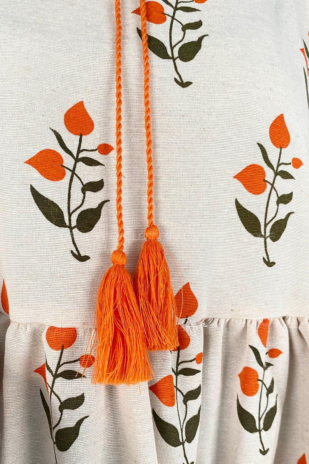 Orange Foulard Neck Linen Printed Tunic