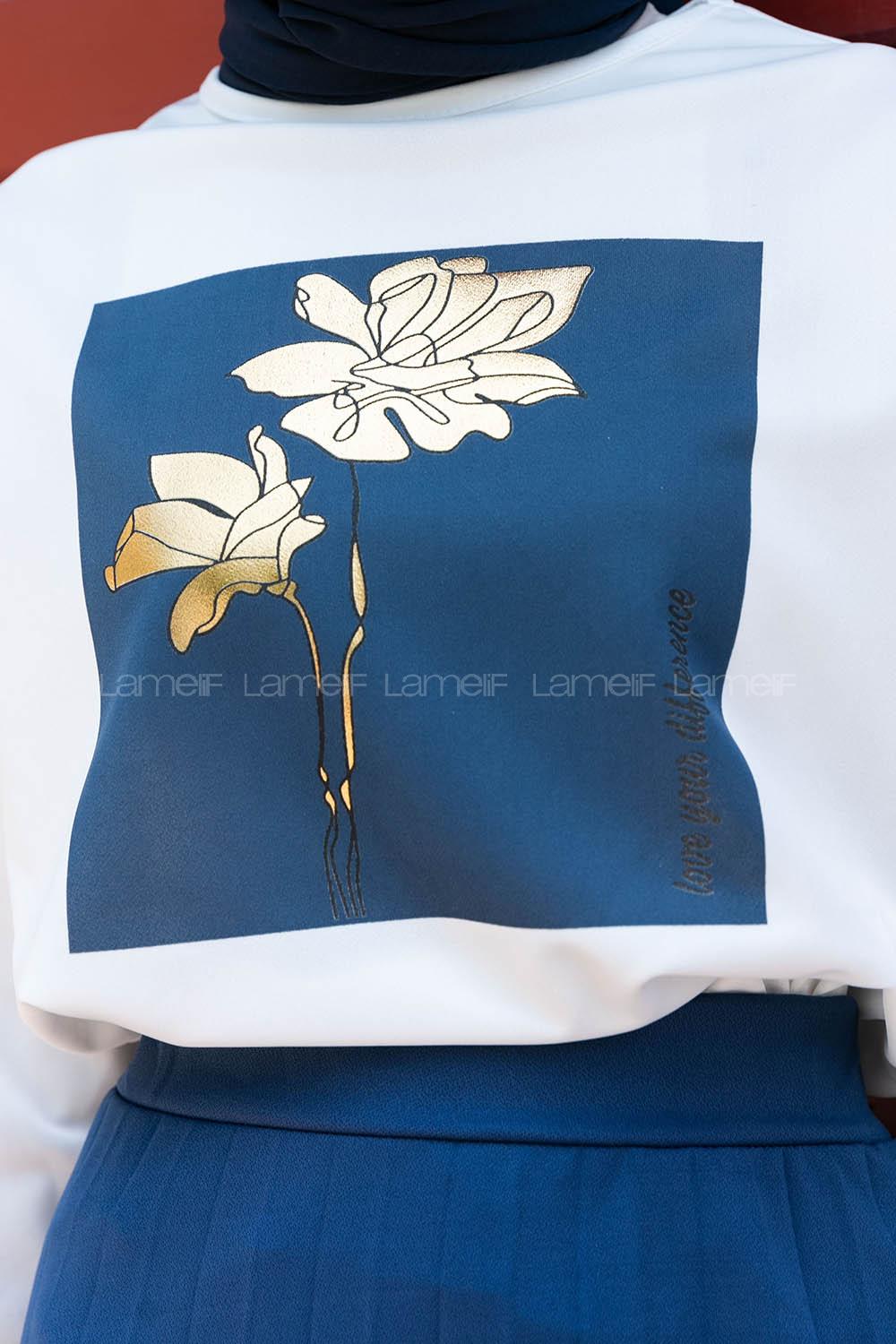 Indigo Crew Neck Long Arm Without Accessories Viscose Fabric Pleated Suit