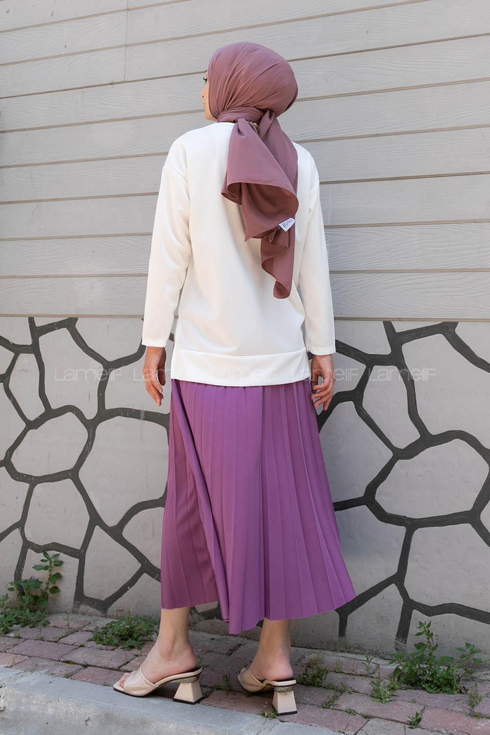 Lilac Crew Neck Long Arm Without Accessories Viscose Fabric Pleated Suit