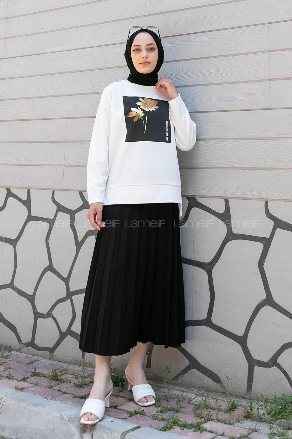 Black Crew Neck Long Arm Without Accessories Viscose Fabric Pleated Suit