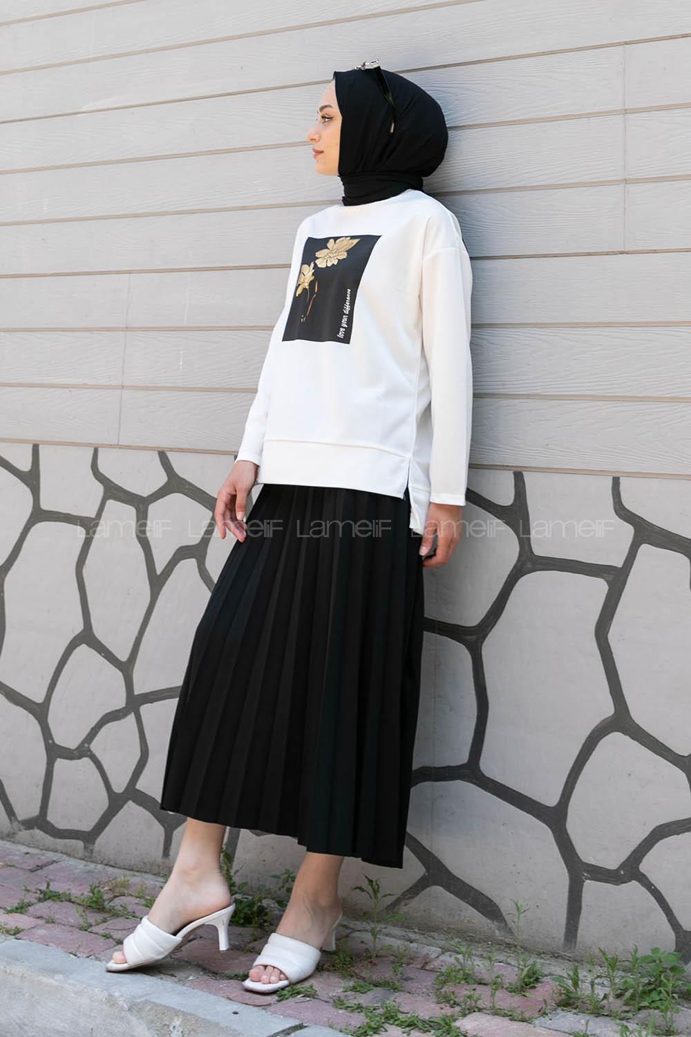 Black Crew Neck Long Arm Without Accessories Viscose Fabric Pleated Suit