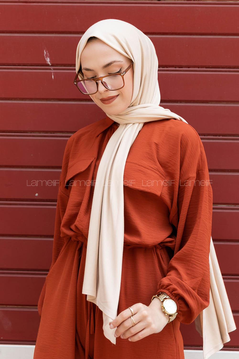 Beige Combed Fabric Straight Shawl