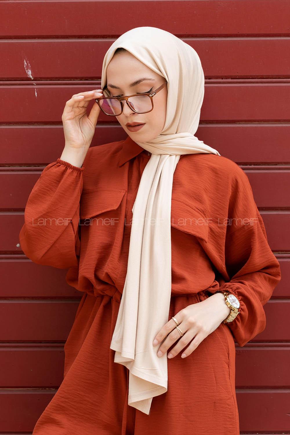 Beige Combed Fabric Straight Shawl