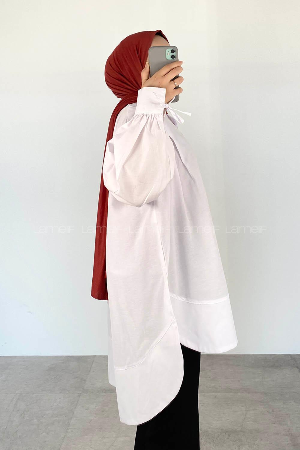 White Mandarin Collar Long Arm Cotton Unprinted Shirt