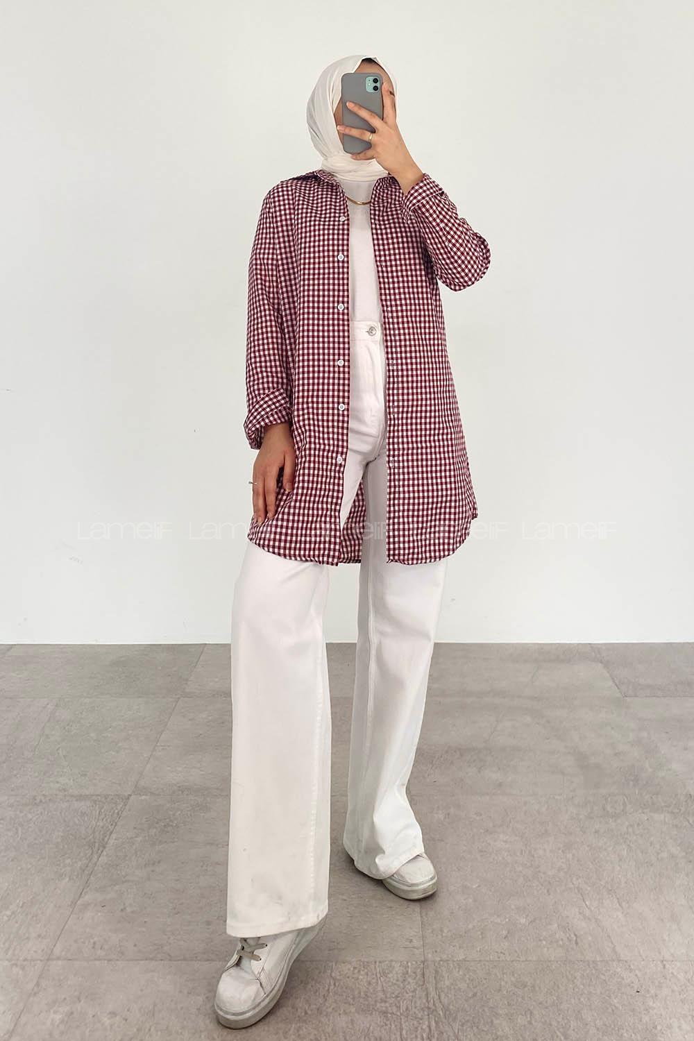 Claret Red Shirt Collar Long Arm Cotton Printed Shirt