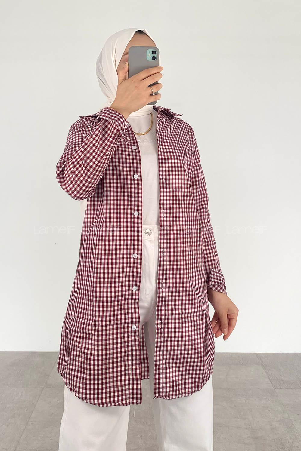 Claret Red Shirt Collar Long Arm Cotton Printed Shirt