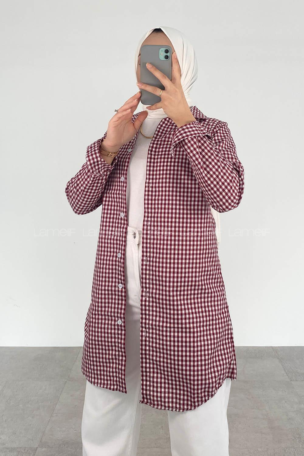 Claret Red Shirt Collar Long Arm Cotton Printed Shirt