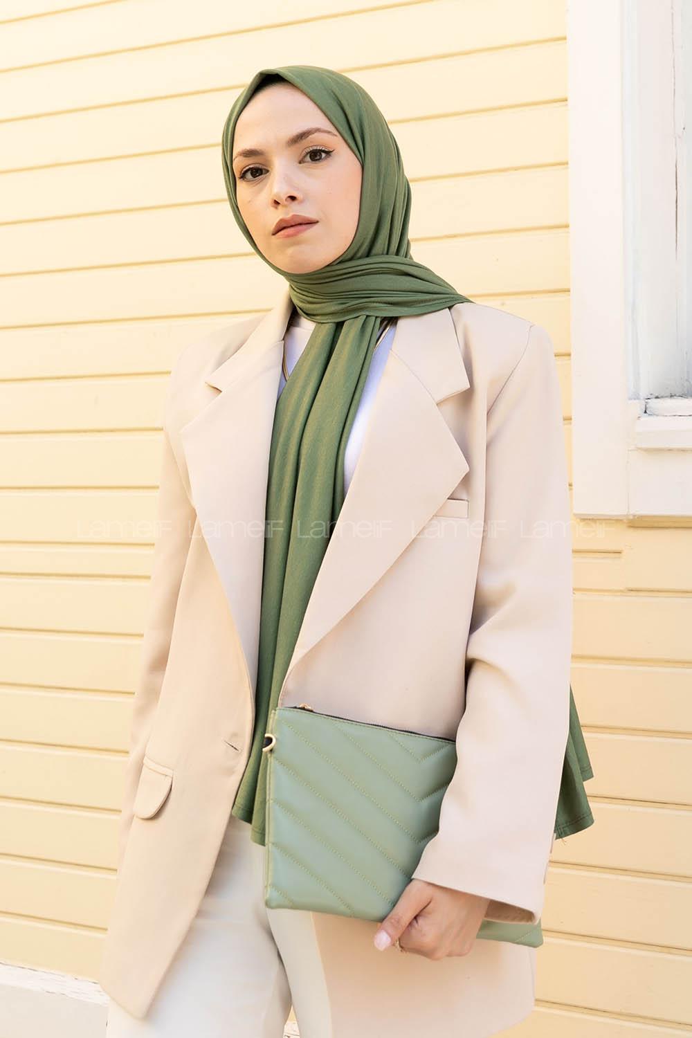 Plum Green Combed Fabric Straight Shawl