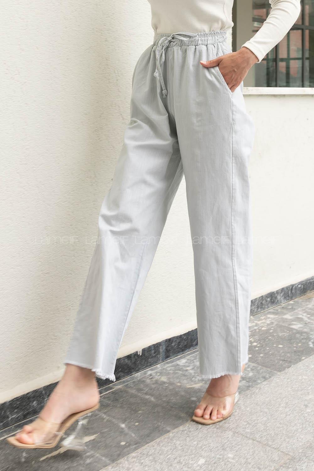 Mint Green Cotton Fabric Elastic Waist Comfortable Pants