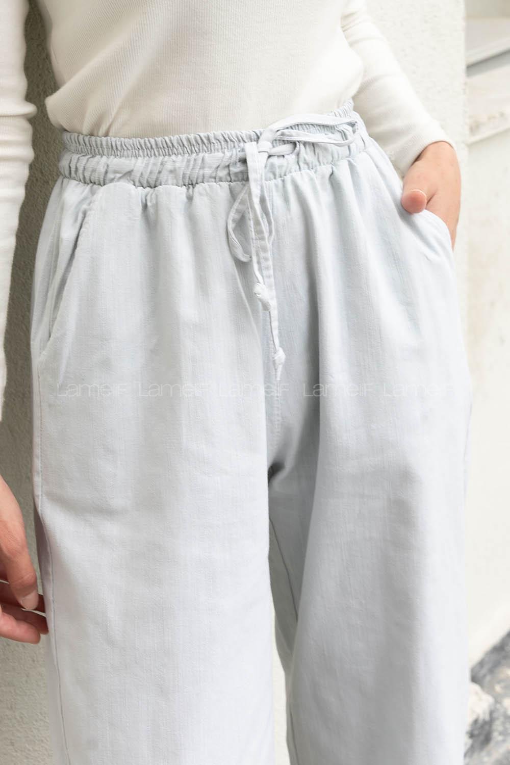 Mint Green Cotton Fabric Elastic Waist Comfortable Pants