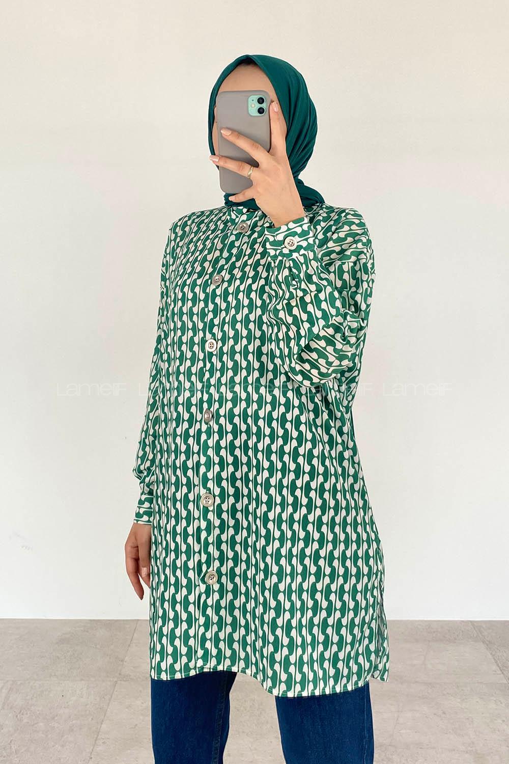 Green Shirt Collar Long Arm Cotton Printed Shirt