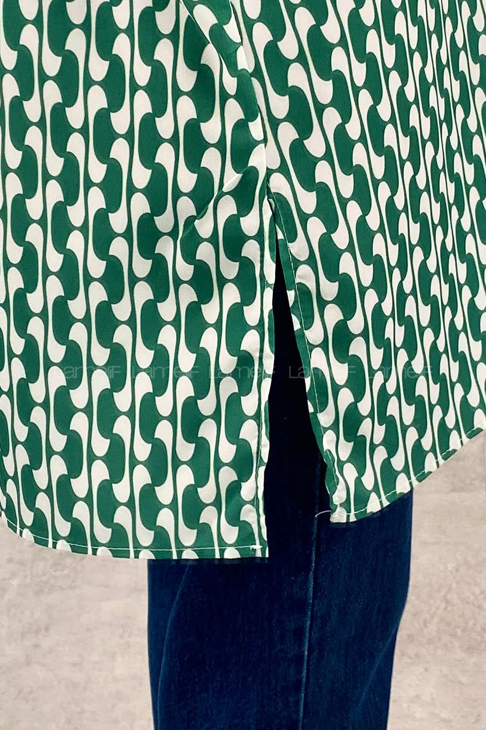 Green Shirt Collar Long Arm Cotton Printed Shirt