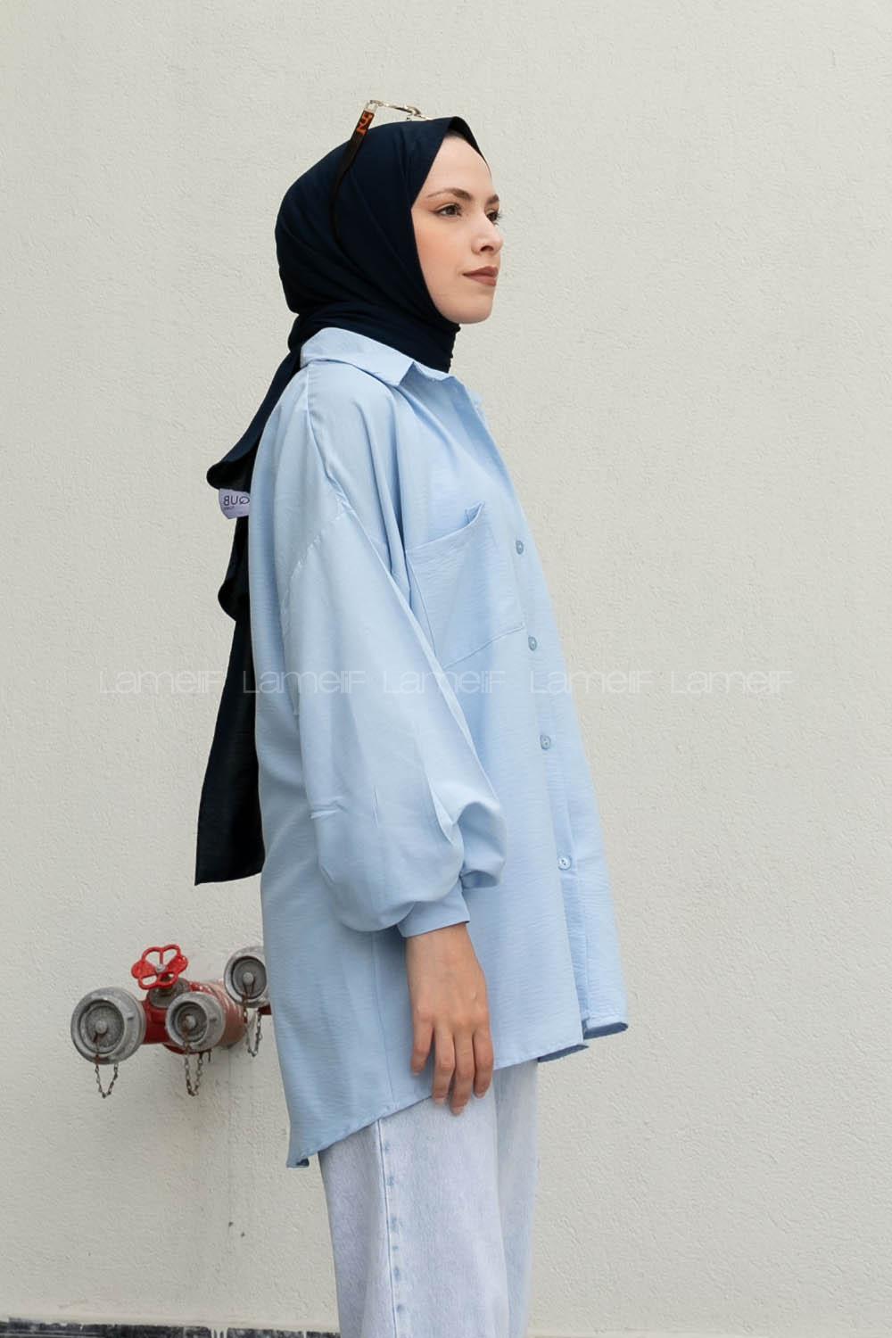 Baby Blue Shirt Collar Long Arm Cotton Unprinted Shirt