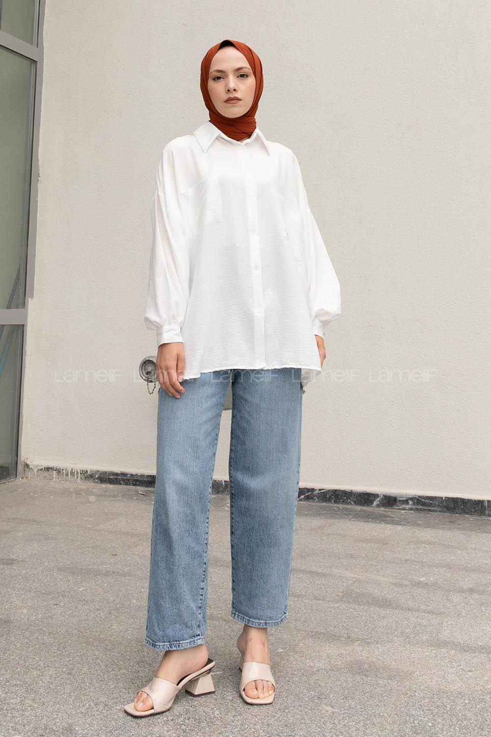 White Shirt Collar Long Arm Cotton Unprinted Shirt