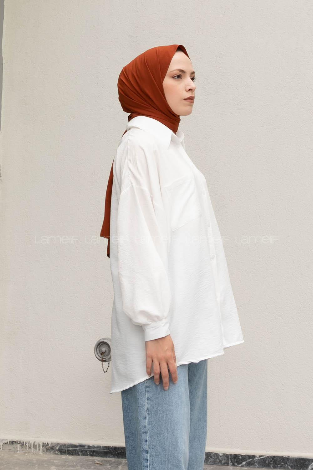 White Shirt Collar Long Arm Cotton Unprinted Shirt