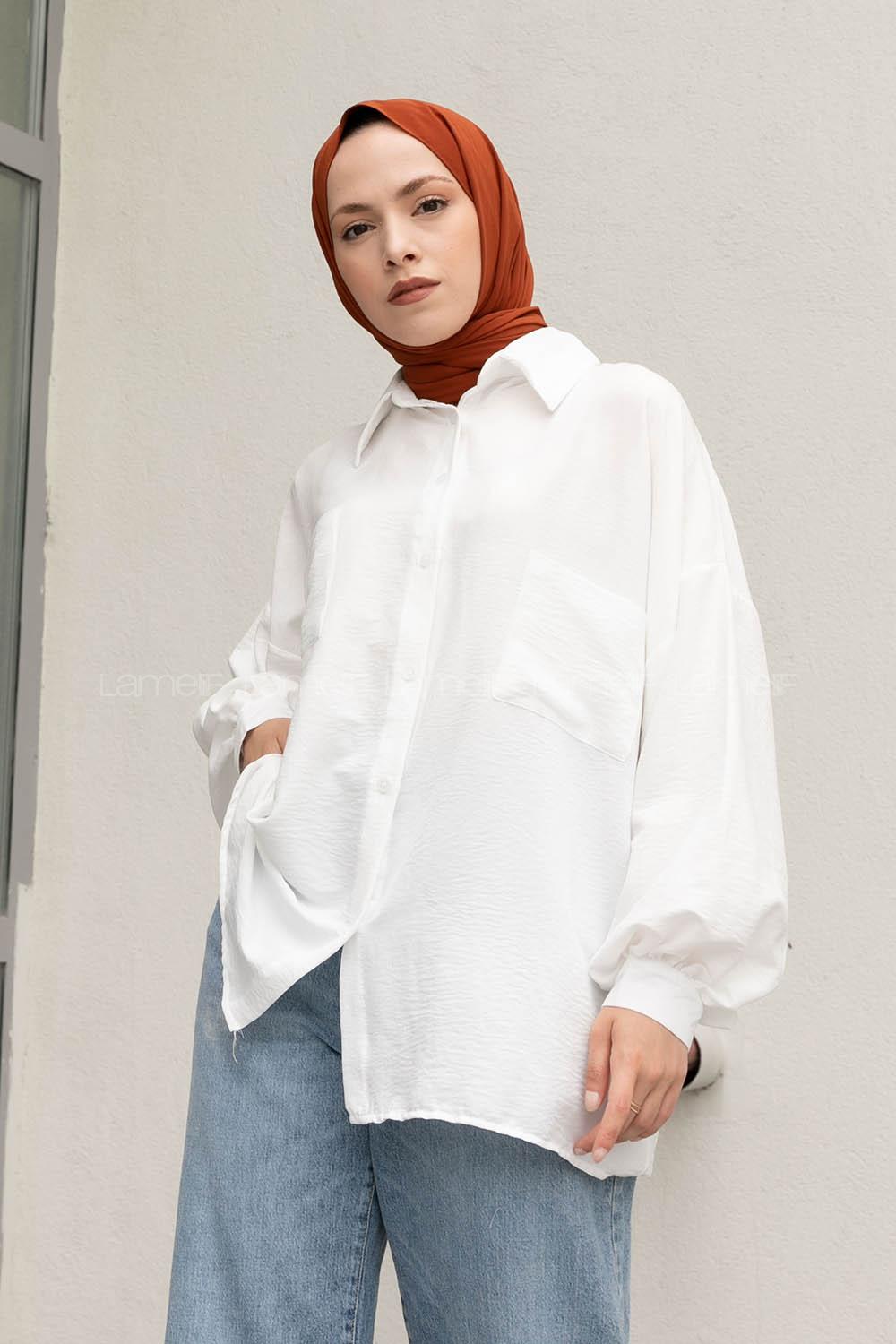 White Shirt Collar Long Arm Cotton Unprinted Shirt