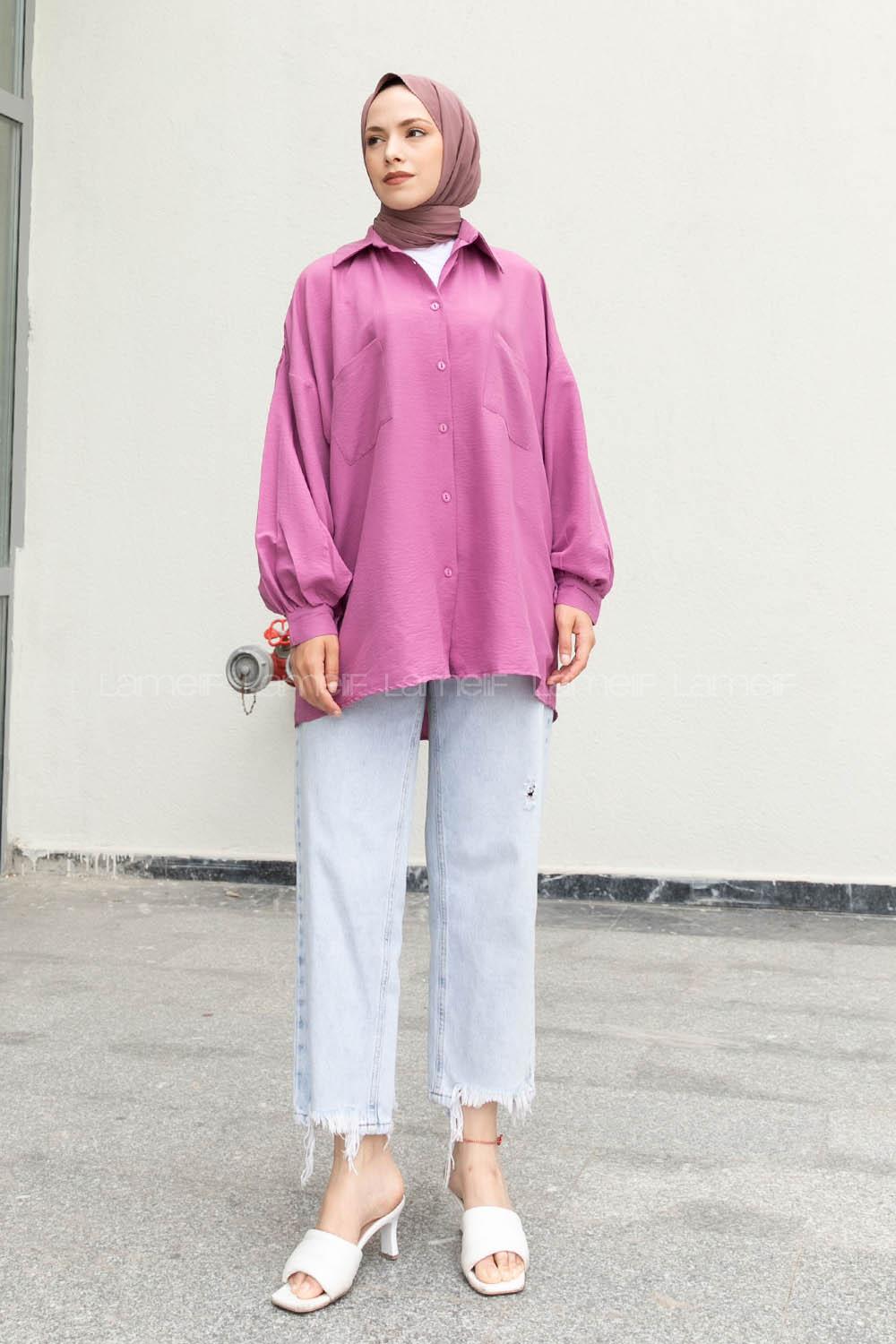 Lilac Shirt Collar Long Arm Cotton Unprinted Shirt