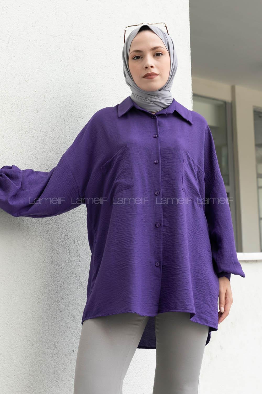 Purble Shirt Collar Long Arm Cotton Unprinted Shirt