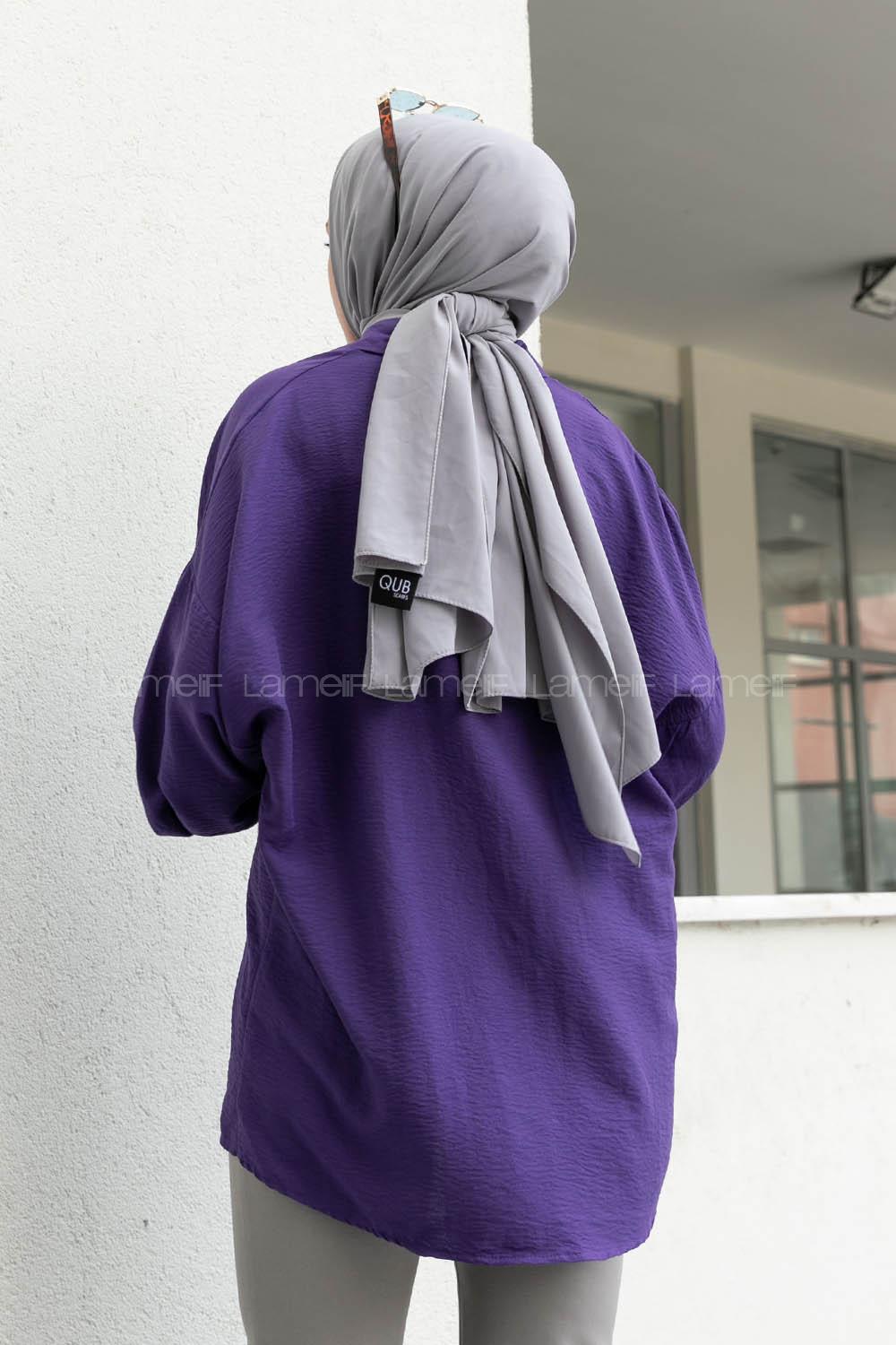 Purble Shirt Collar Long Arm Cotton Unprinted Shirt