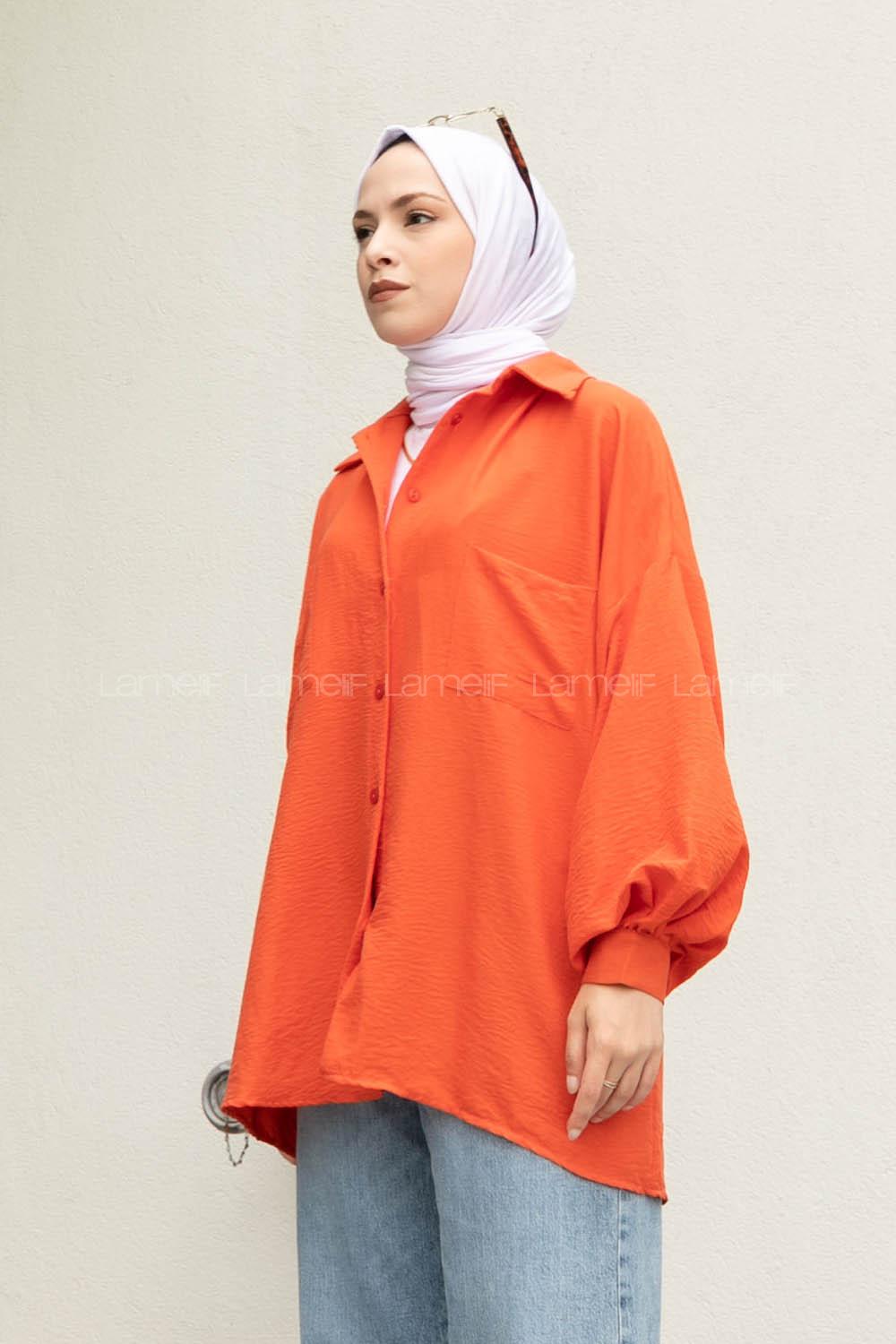 Orange Shirt Collar Long Arm Cotton Unprinted Shirt
