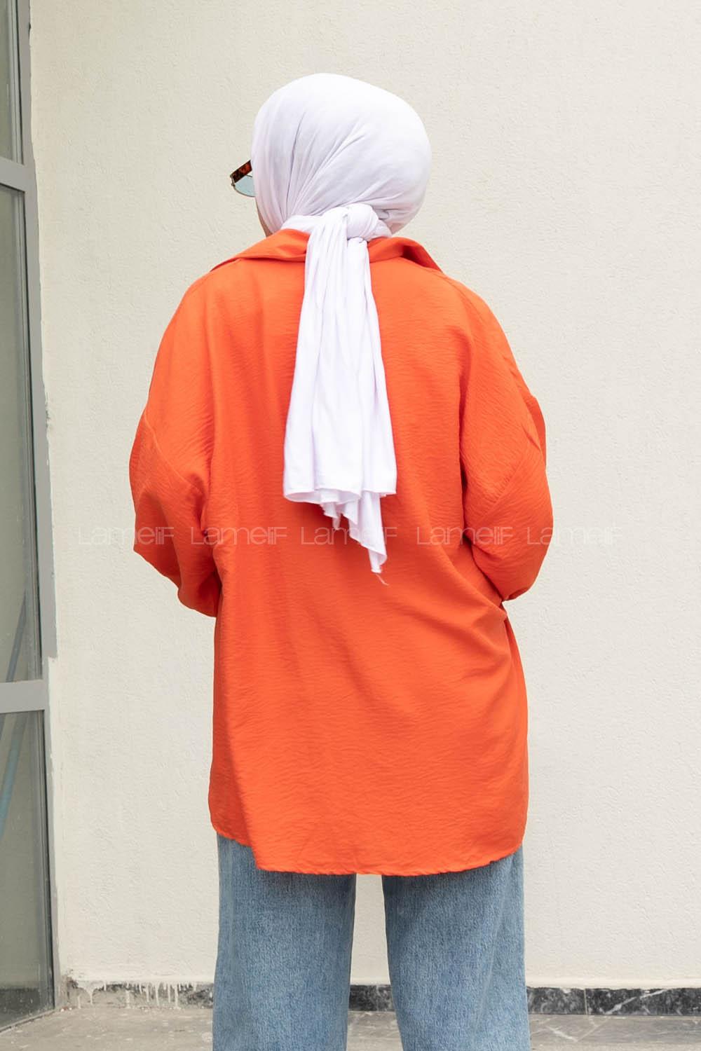 Orange Shirt Collar Long Arm Cotton Unprinted Shirt