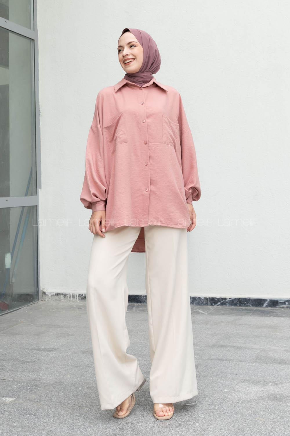 Powder Shirt Collar Long Arm Cotton Unprinted Shirt