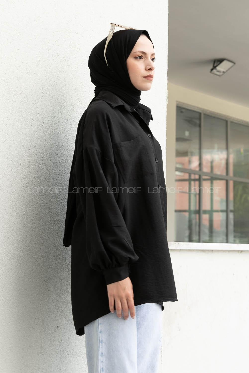 Black Shirt Collar Long Arm Cotton Unprinted Shirt