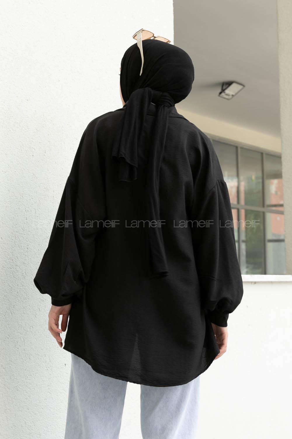 Black Shirt Collar Long Arm Cotton Unprinted Shirt