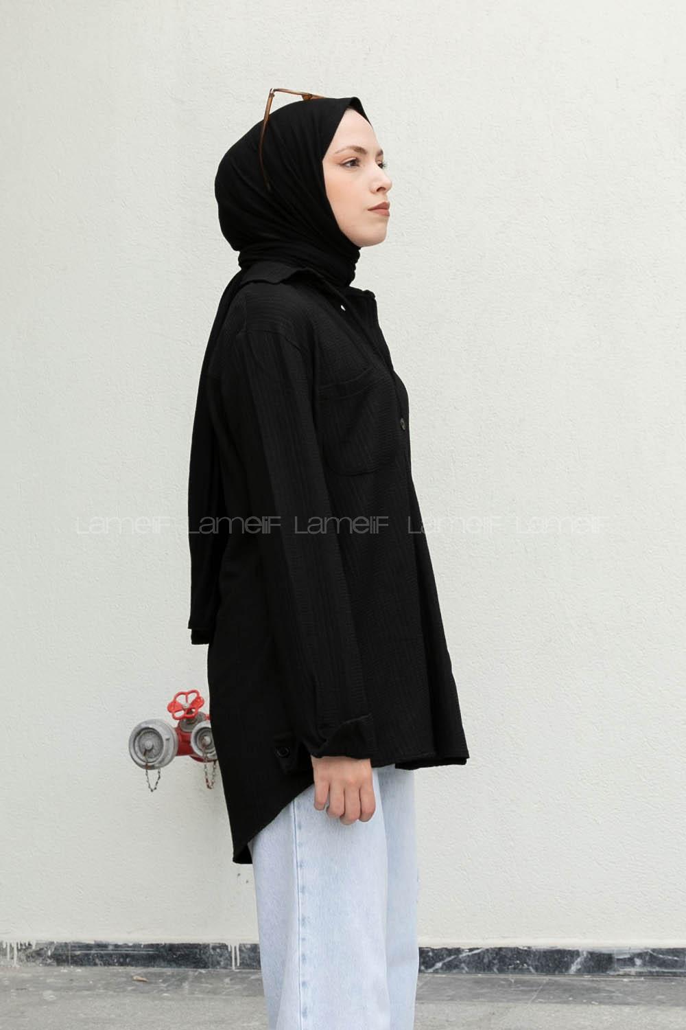 Black Shirt Collar Long Arm Viscose Fabric Unprinted Shirt