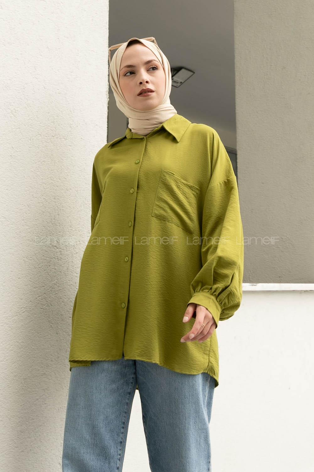 Oil Green Shirt Collar Long Arm Cotton Unprinted Shirt
