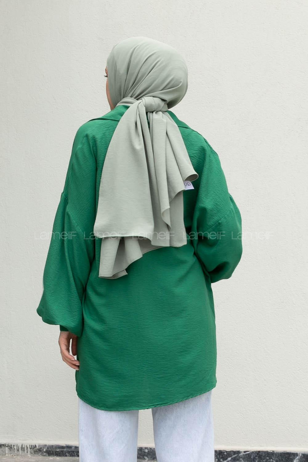 Emerald Green Shirt Collar Long Arm Cotton Unprinted Shirt