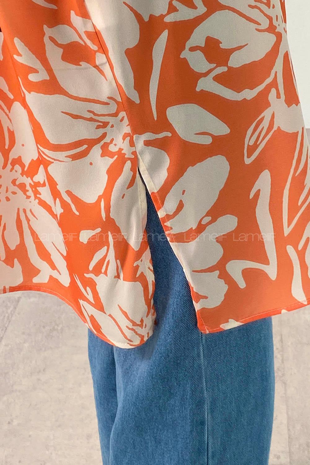 Orange Shirt Collar Long Arm Cotton Printed Shirt