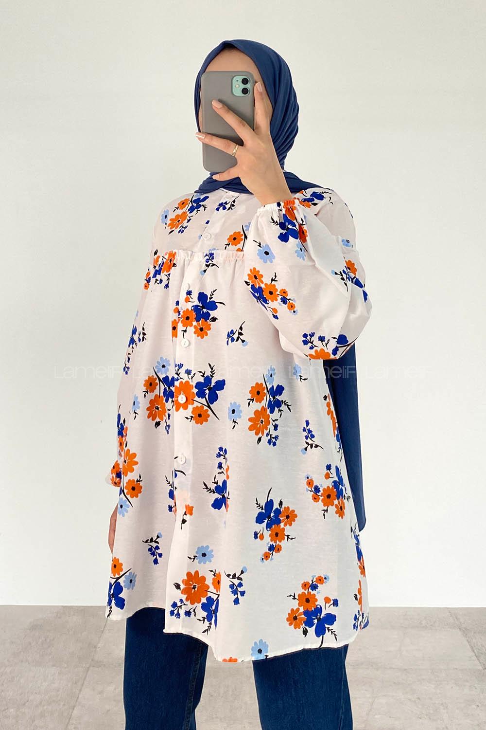 Sax Mandarin Collar Cotton Printed Tunic