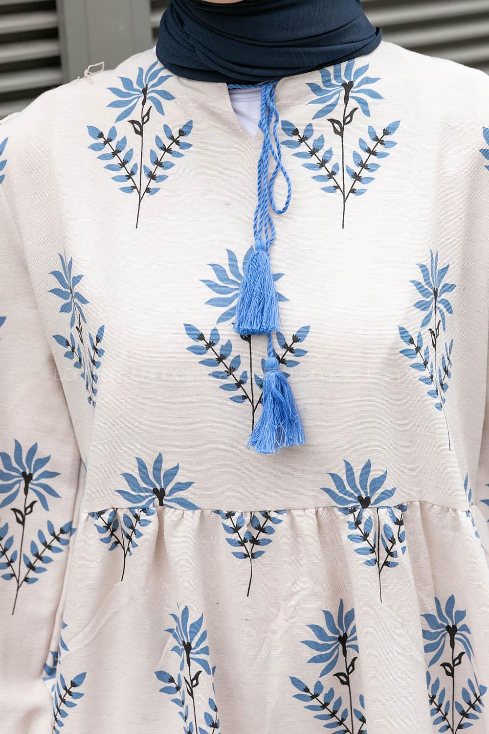 Indigo Foulard Neck Cotton Printed Dresess