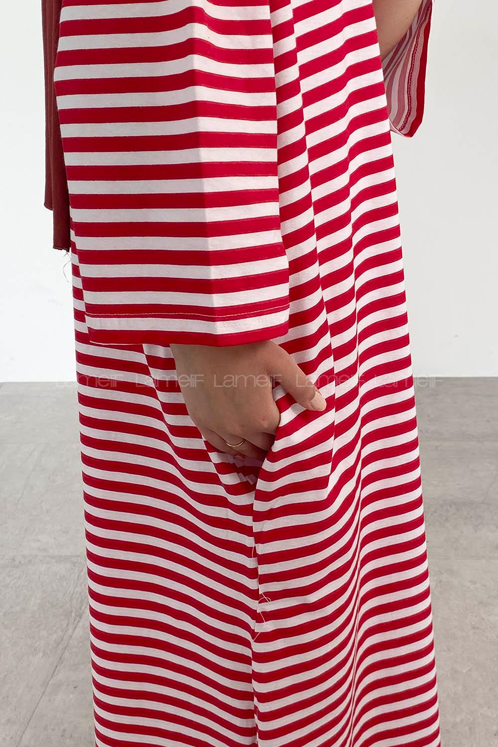 Red Crew Neck Cotton Printed Tunic