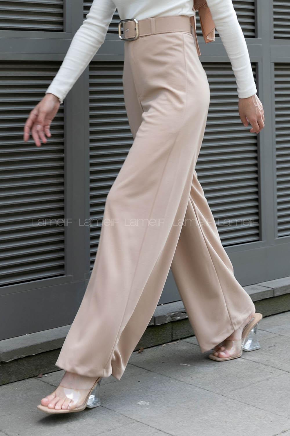 Beige Viscose Fabric High Waist Material Pants