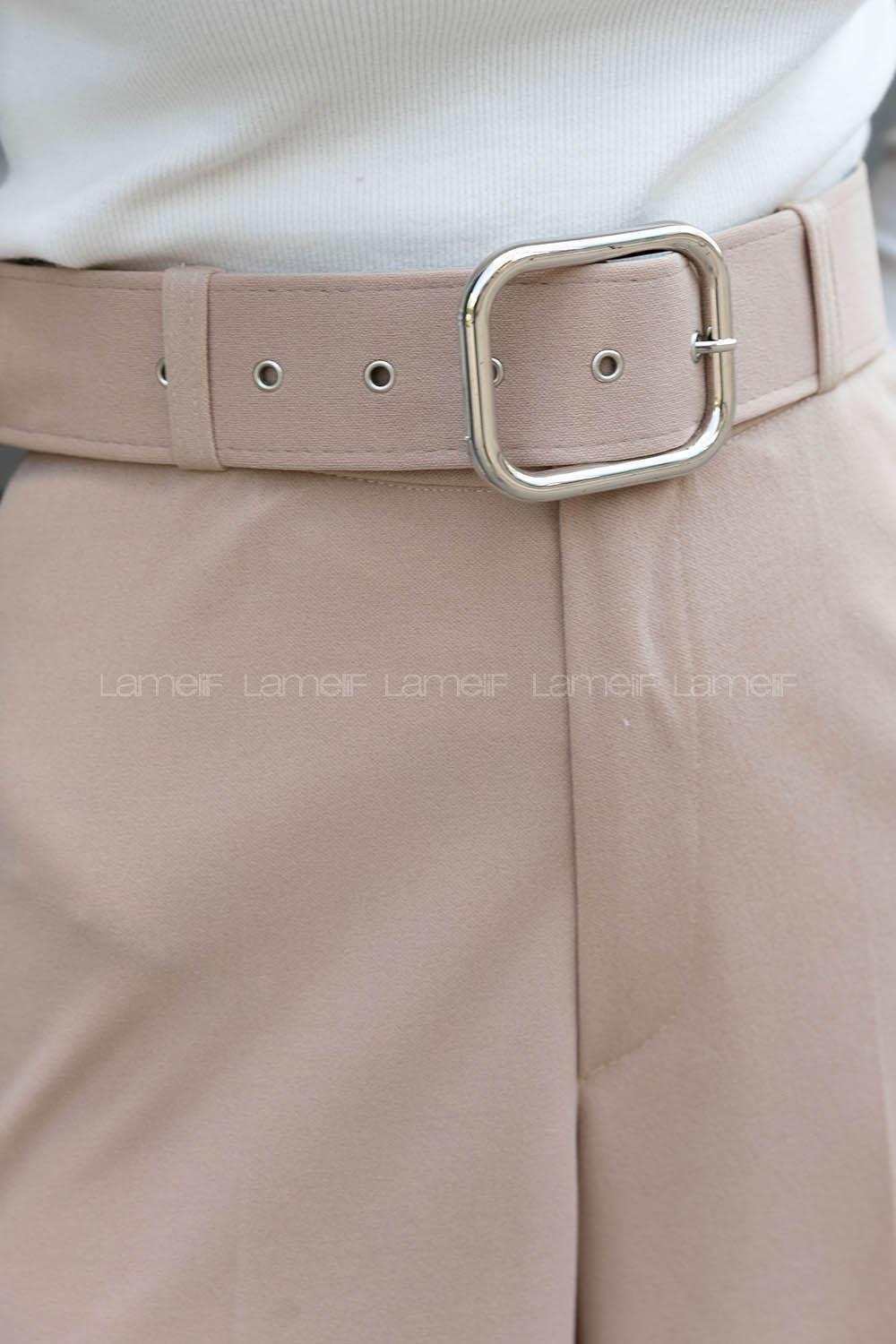 Beige Viscose Fabric High Waist Material Pants