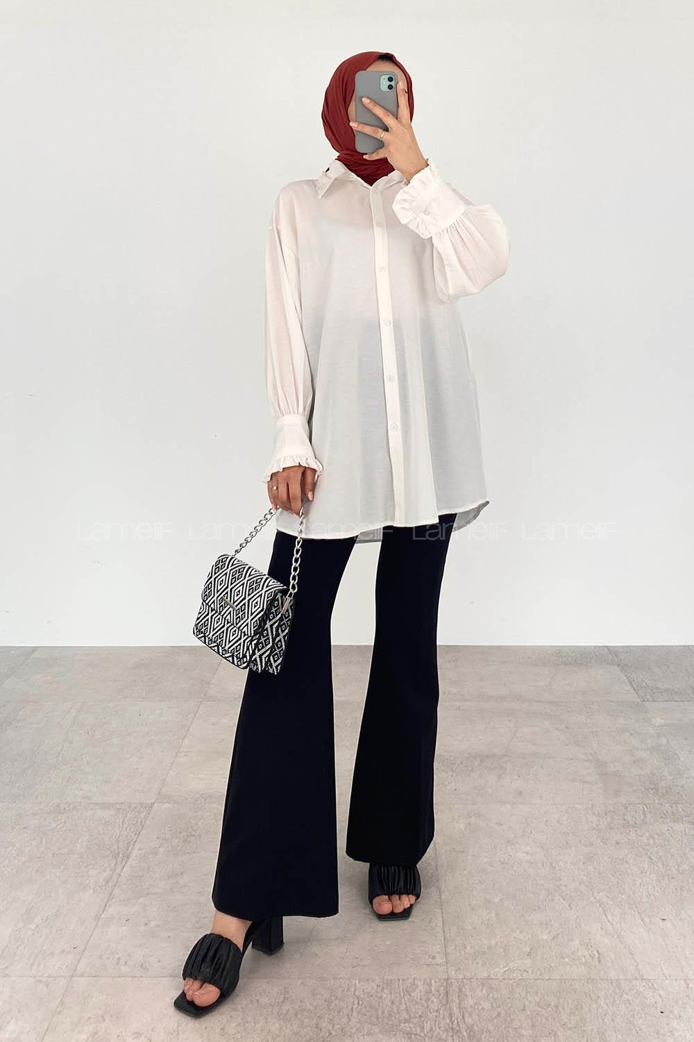 White Shirt Collar Long Arm Cotton Unprinted Shirt