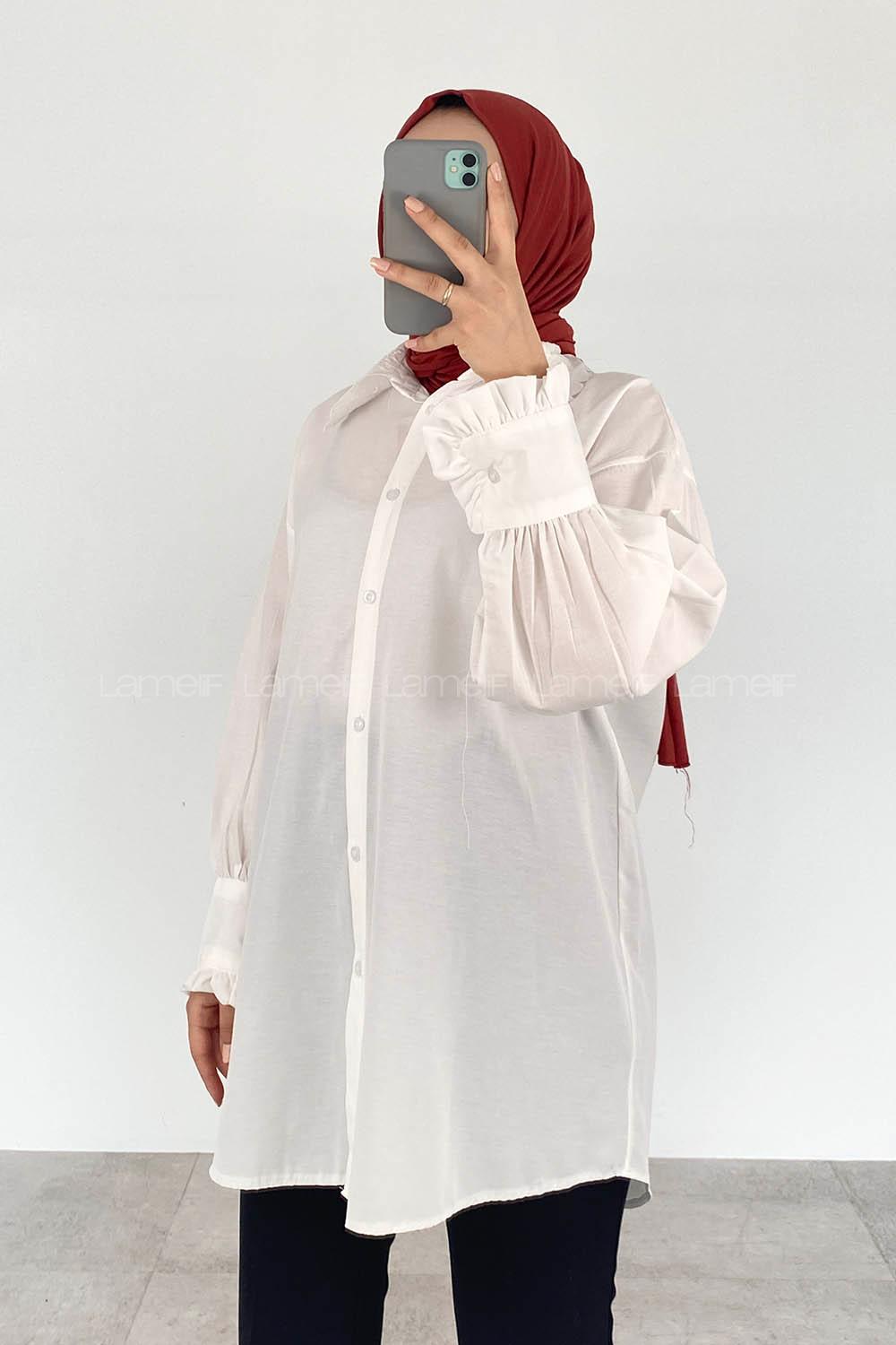 White Shirt Collar Long Arm Cotton Unprinted Shirt