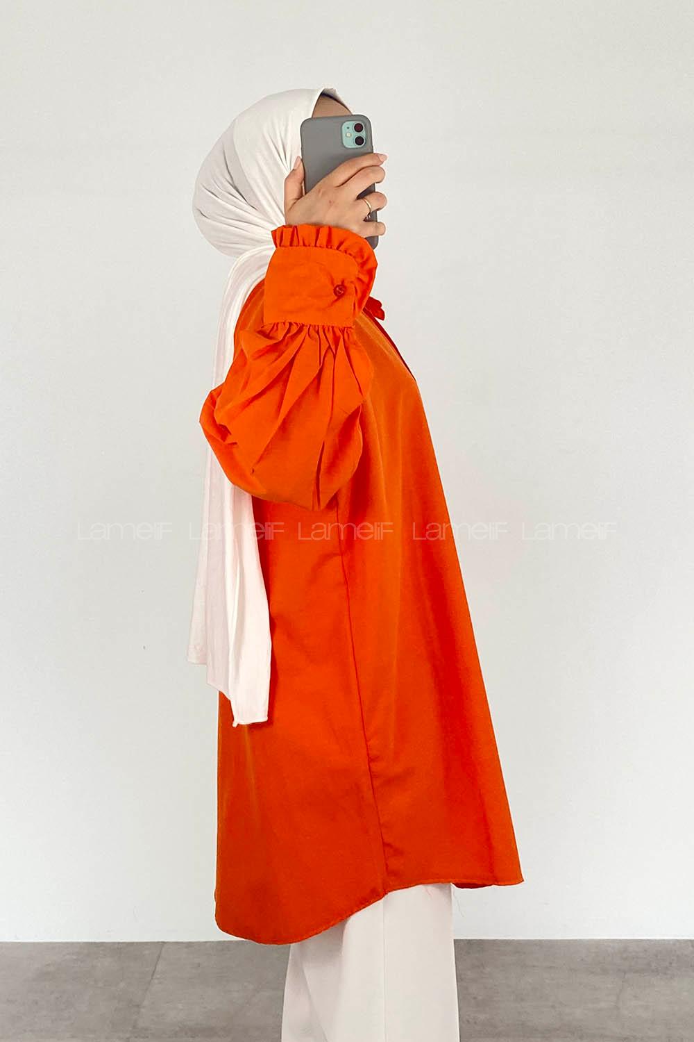 Orange Shirt Collar Long Arm Cotton Unprinted Shirt
