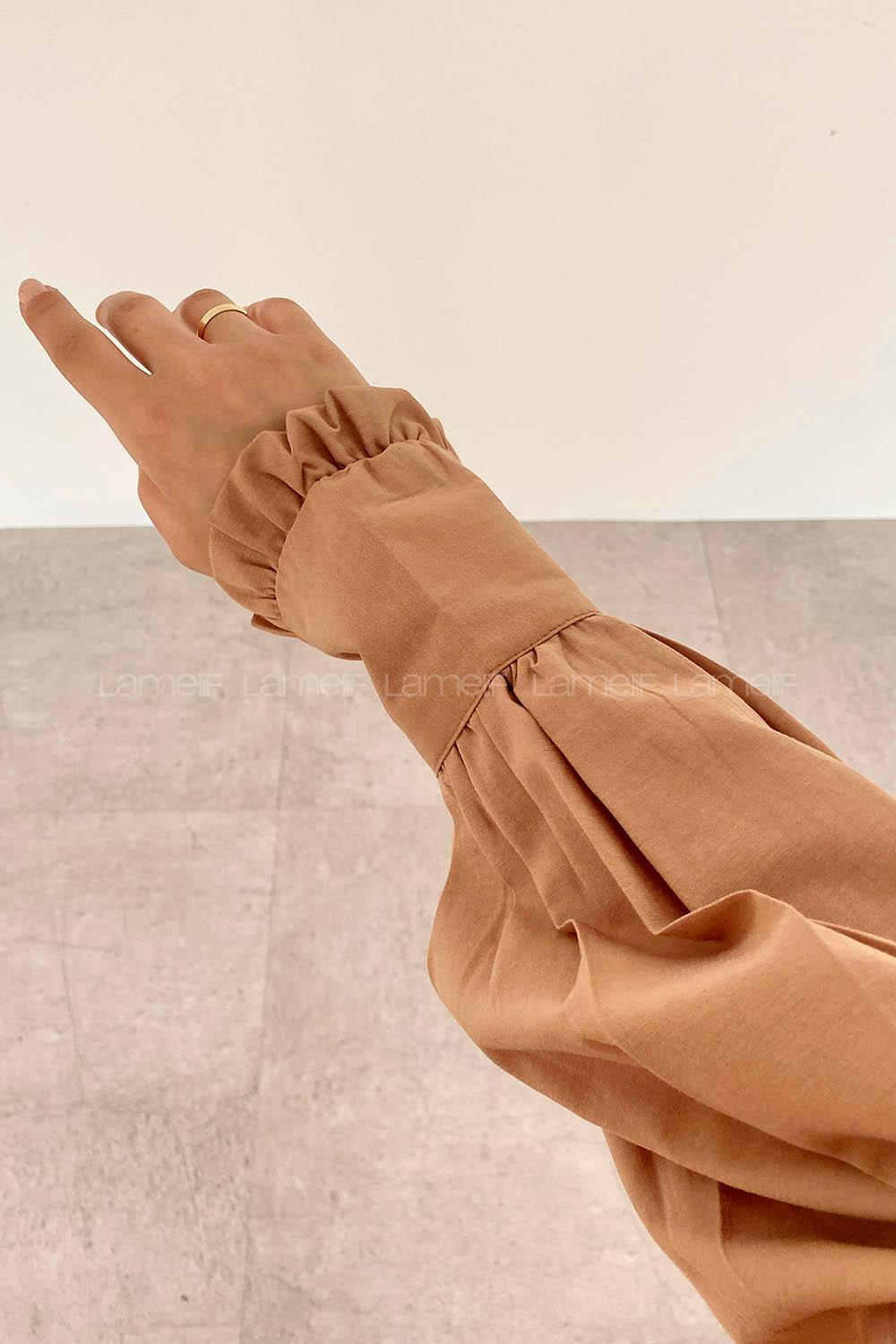 Brown With Milk Shirt Collar Long Arm Cotton Unprinted Shirt