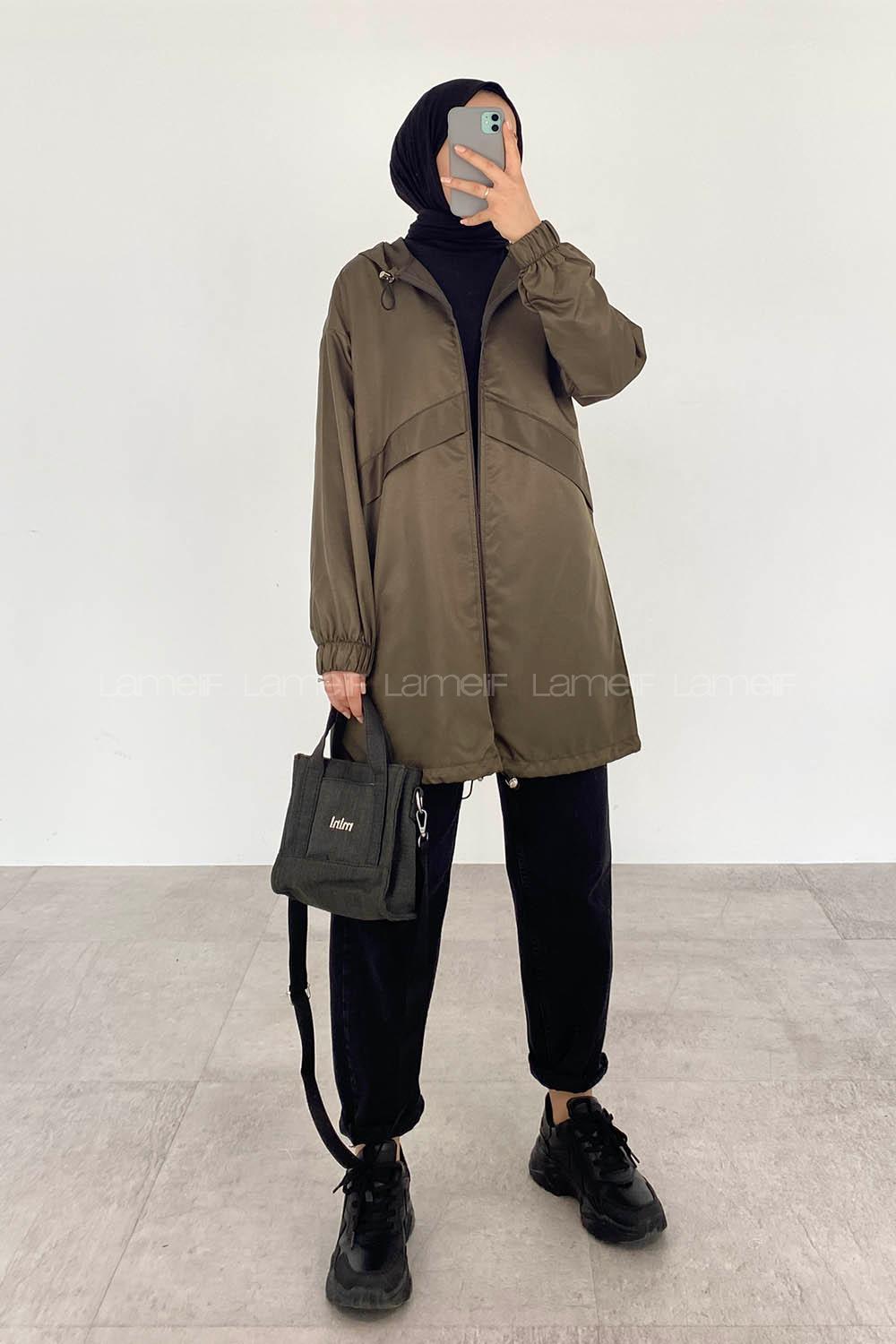 Khaki Hood Neck Long Arm Raincoat