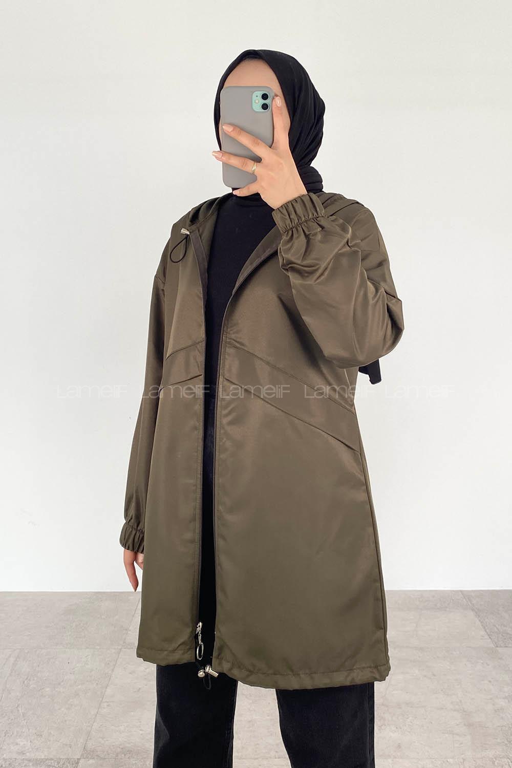 Khaki Hood Neck Long Arm Raincoat