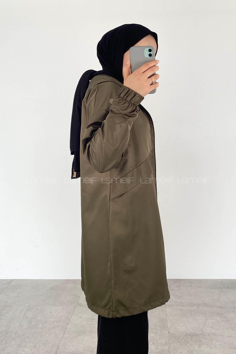 Khaki Hood Neck Long Arm Raincoat