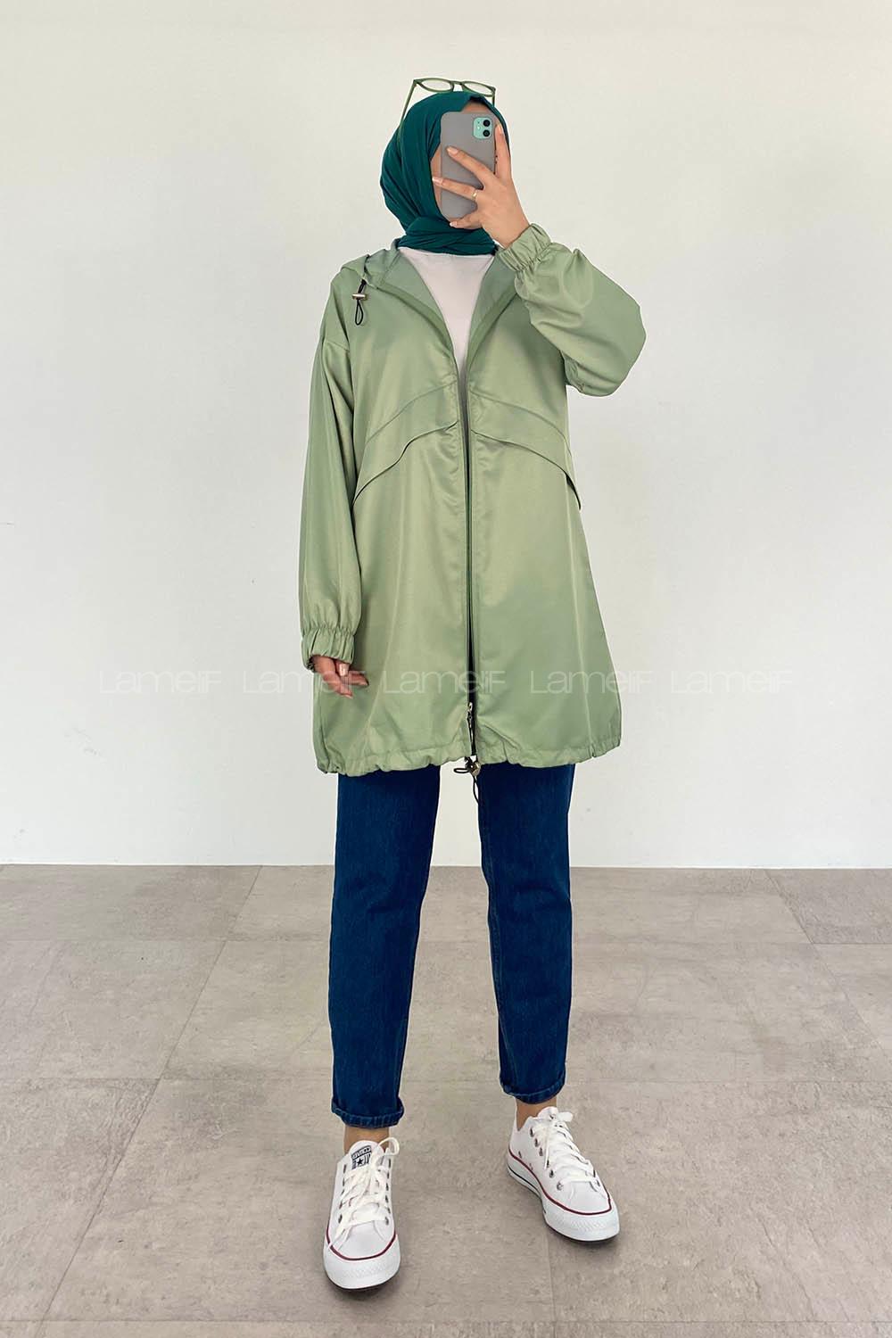 Mint Green Hood Neck Long Arm Raincoat