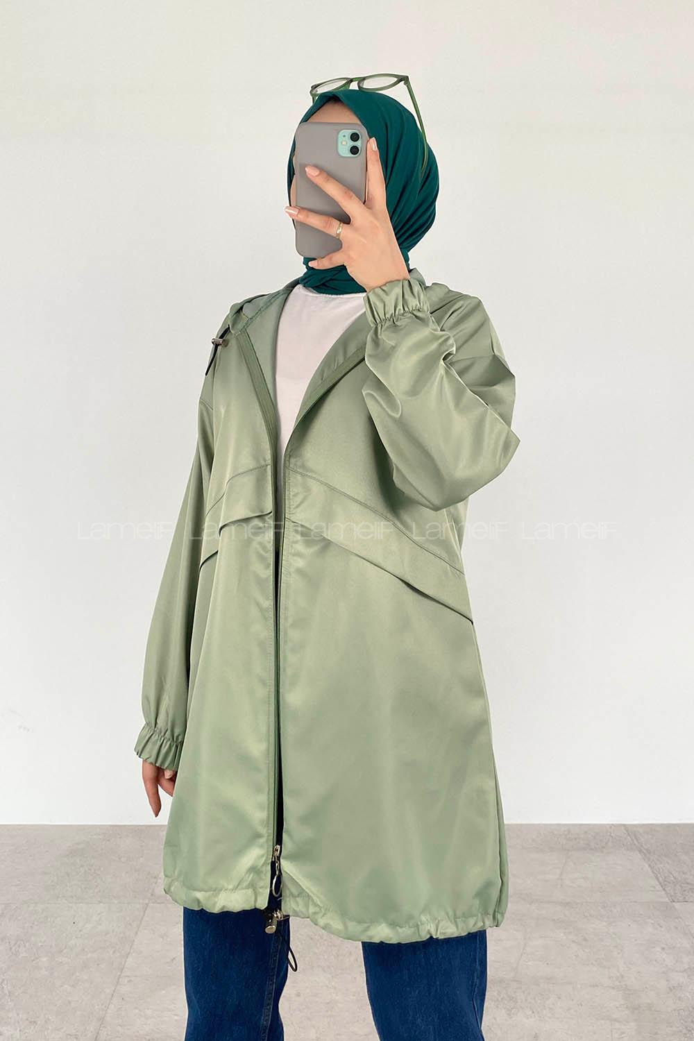 Mint Green Hood Neck Long Arm Raincoat