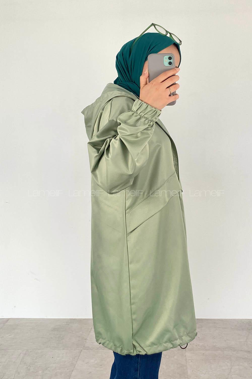 Mint Green Hood Neck Long Arm Raincoat