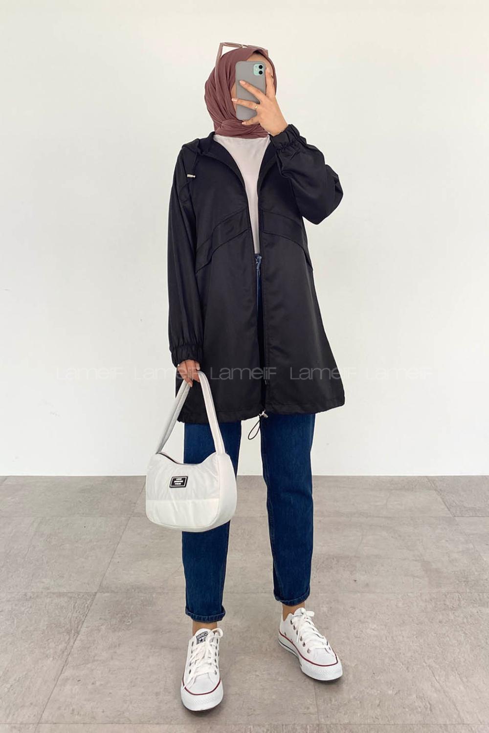 Black Hood Neck Long Arm Raincoat