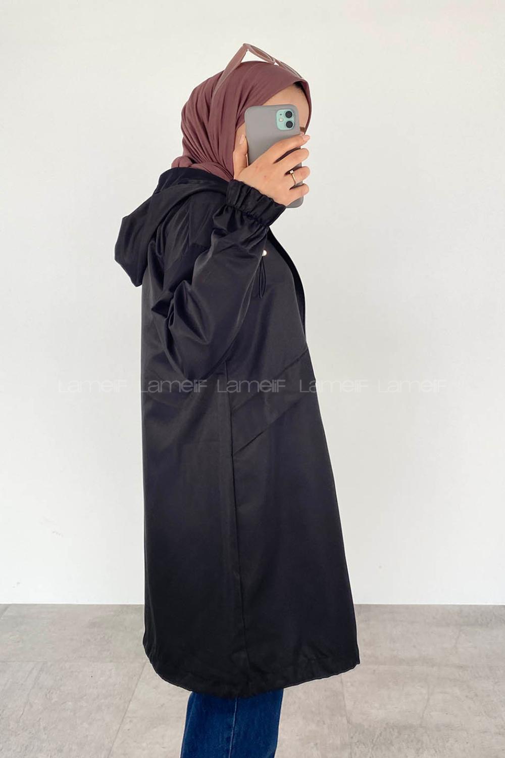 Black Hood Neck Long Arm Raincoat
