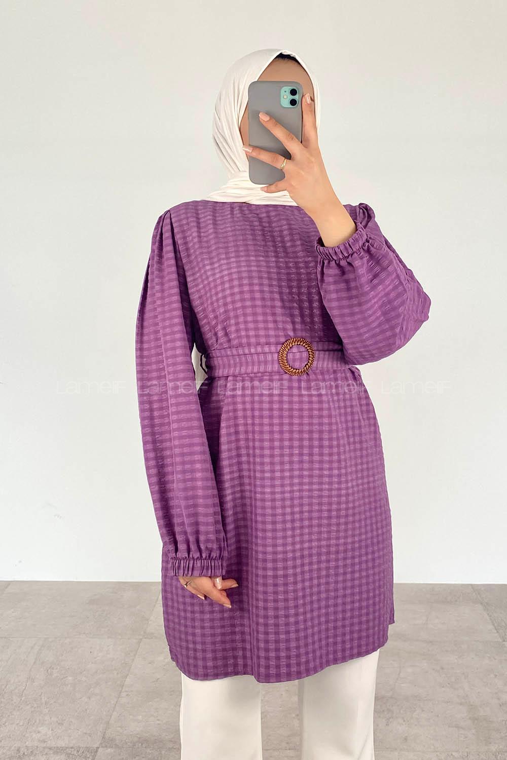 Purble Crew Neck Viscose Fabric Unprinted Tunic